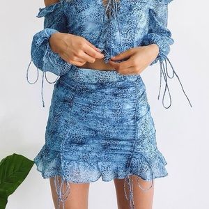 BLUE ANIMAL PRINT RUCHED MINI SKIRT